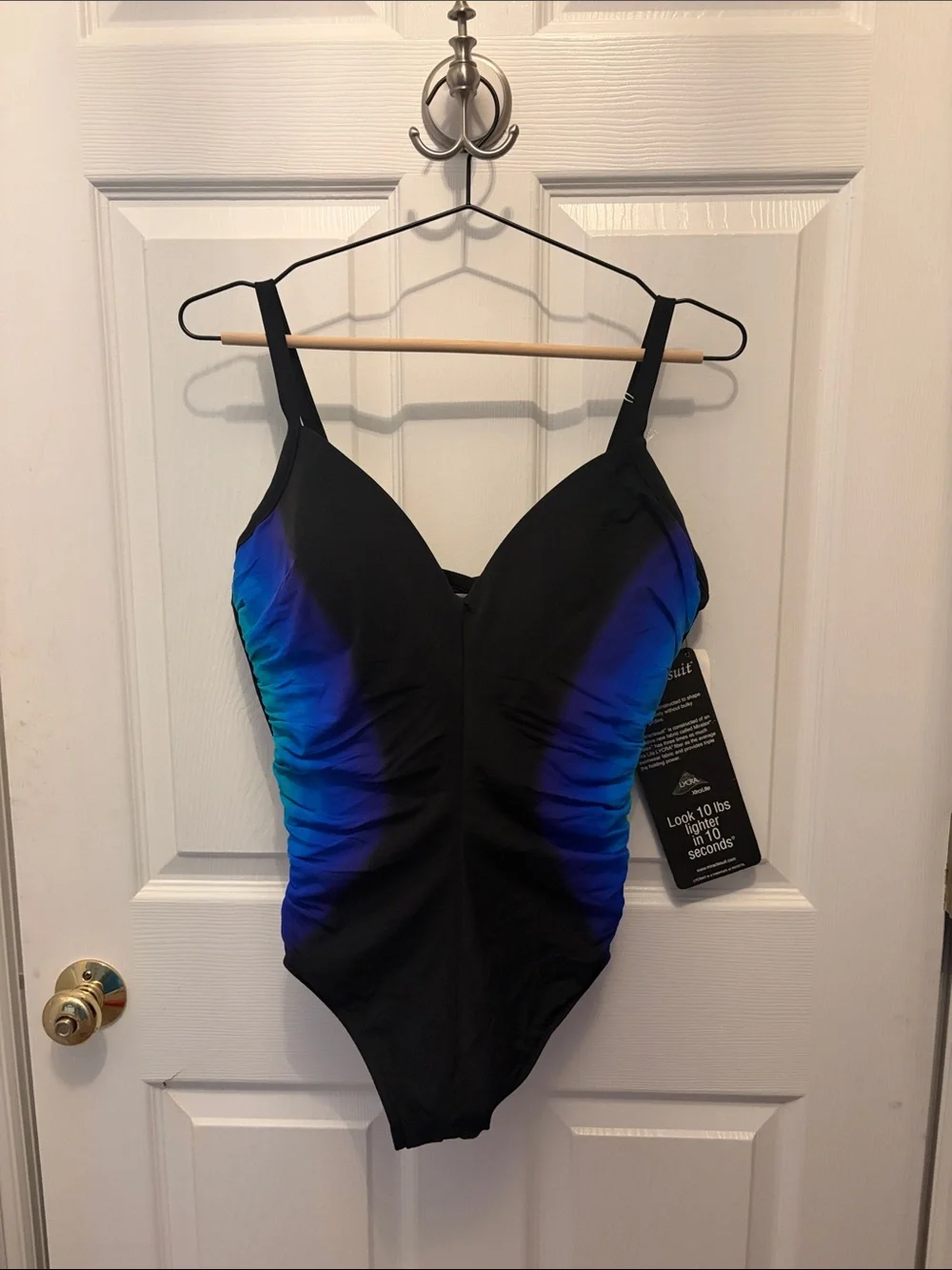 Miraclesuit Black One-Piece Swimsuit with Blue-Green Ombre Side Panels